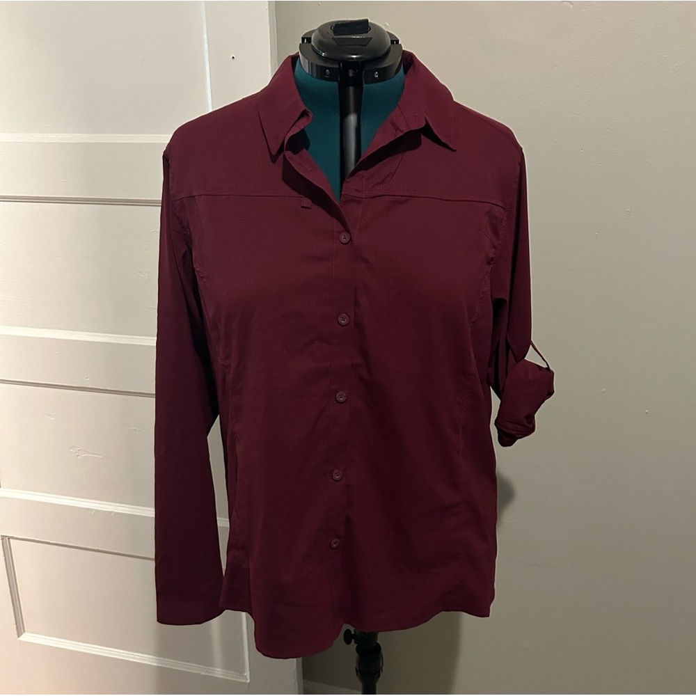 Magellan Womens Burgundy Seminole Canyon Outdoor Button Up Fish Gear Long Sleeve